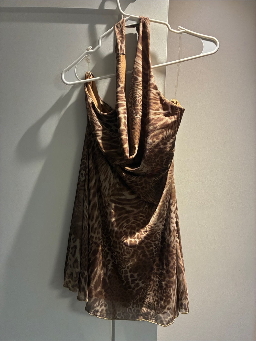 Animal-Print Cowl Neck Mini Dress
